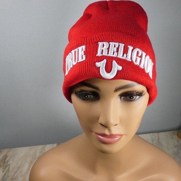 True Religion Red Knit Cap Watchman Beanie - Picture 7 of 8